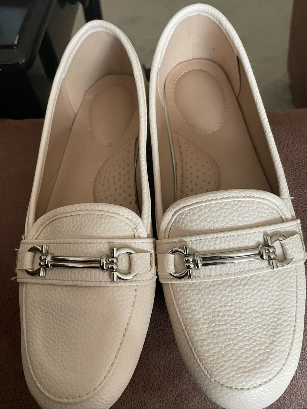 Classic Ivory Leather Women's Loafers with Silver Hardware